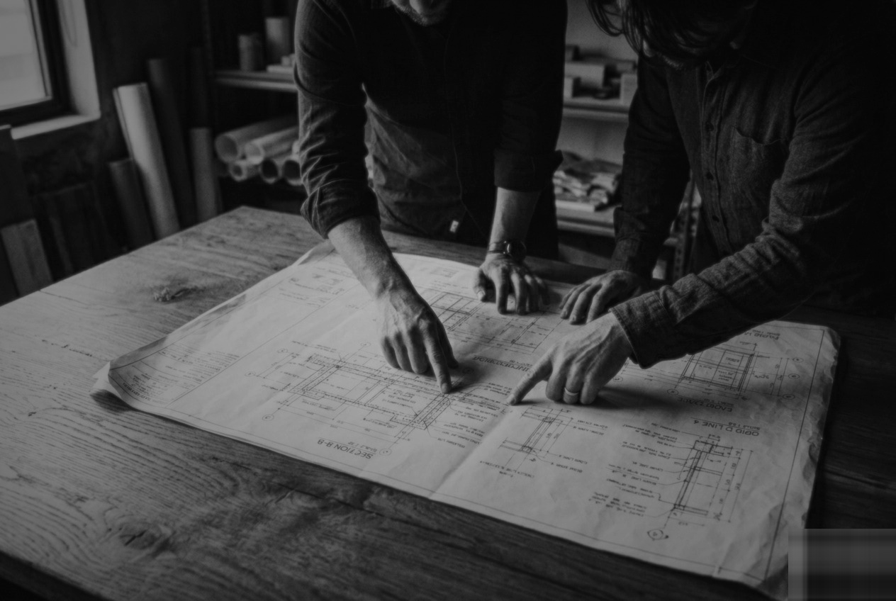 Studio — reviewing the drawings